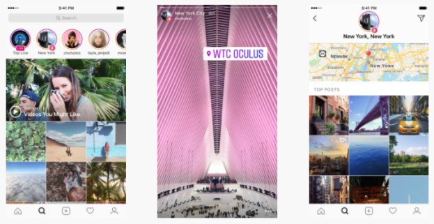 imagem com exemplos de posts com localização no Instagram